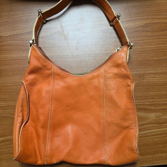 Liz Claiborne Genuine Pebble Leather Shoulder Bag Purse Burnt Orange Soft Medium - Picture 1 of 11